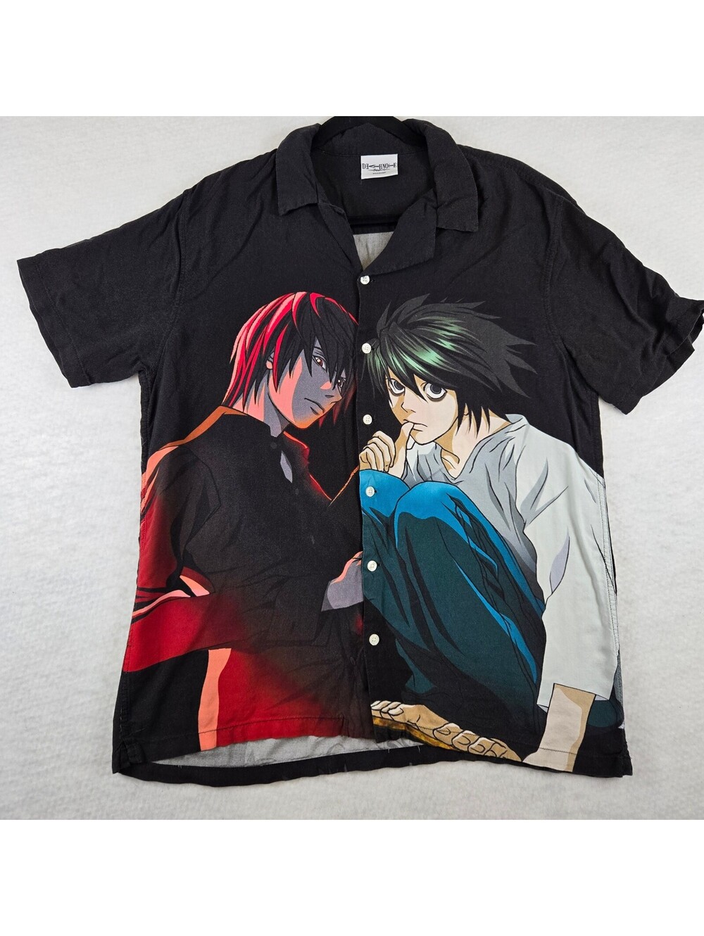 Death Note Light Yagami L Anime Button Up Shirt Mens Large Black Manga